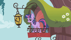 Size: 1280x720 | Tagged: safe, screencap, twilight sparkle, unicorn twilight, pony, unicorn, dragonshy, balcony, female, golden oaks library, lantern, mare, solo