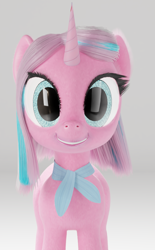 Size: 722x1165 | Tagged: safe, artist:gabe2252, clear sky, pony, unicorn, common ground, 3d, blender, cycles, female, gray background, mare, neckerchief, simple background, solo, that was fast, uncanny valley