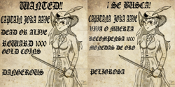 Size: 1024x512 | Tagged: safe, artist:susanzx2000, derpibooru import, oc, human, hat, humanized, older, pirate, pirate hat, solo, sword, wanted, wanted poster, weapon