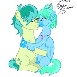 Size: 700x700 | Tagged: safe, artist:sideshowsvetlana, derpibooru import, sandbar, oc, oc:bucky, classical hippogriff, hippogriff, pony, hug, simple background, transparent background