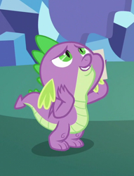 Size: 412x540 | Tagged: safe, derpibooru import, screencap, spike, dragon, best gift ever, cropped, male, smiling, solo, winged spike