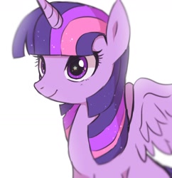 Size: 1256x1296 | Tagged: safe, artist:hosikawa, twilight sparkle, twilight sparkle (alicorn), alicorn, pony, bust, female, mare, portrait, simple background, solo, spread wings, starry eyes, three quarter view, white background, wingding eyes, wings