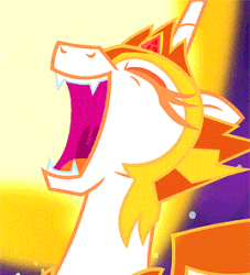 Size: 268x295 | Tagged: safe, screencap, daybreaker, alicorn, pony, a royal problem, animated, cropped, evil laugh, fangs, female, gif, laughing, mare, solo focus