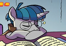 Size: 224x158 | Tagged: safe, artist:tonyfleecs, derpibooru import, idw, stygian, pony, unicorn, nightmare knights, spoiler:comic, spoiler:comicnightmareknights02, cropped, cute, eyes closed, glasses, male, official comic, sleeping, solo, stallion, stygabetes, stygianbetes