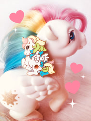 Size: 600x800 | Tagged: safe, artist:celesse, derpibooru import, starshine, pegasus, pony, g1, badge, bow, craft, enamel, heart, irl, looking at you, looking back, looking back at you, merchandise, photo, pin, rearing, spread wings, tail bow, toy, wings