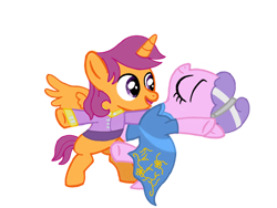 Size: 1024x768 | Tagged: safe, artist:turnaboutart, derpibooru import, edit, diamond tiara, scootaloo, scooteroll, alicorn, earth pony, pony, alicornified, alternate hairstyle, bipedal, clothes, dancing, dress, female, hairband, half r63 shipping, male, race swap, rule 63, scootacorn, scootertiara, scootiara, shipping, skatercorn, straight, suit, underhoof