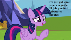 Size: 800x450 | Tagged: safe, edit, edited screencap, screencap, twilight sparkle, twilight sparkle (alicorn), alicorn, pony, father knows beast, cute, offscreen character, smiling, solo, speech, twiabetes, twilight's castle