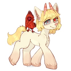 Size: 604x604 | Tagged: safe, artist:kotya, derpibooru import, oc, pony, heterochromia, horns, looking at you, solo, unknown species