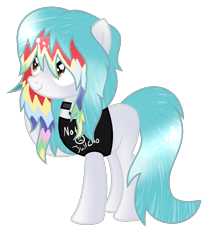 Size: 1096x1232 | Tagged: safe, artist:meimisuki, artist:space--paws0w0, derpibooru import, oc, oc only, oc:dawn (ice1517), earth pony, pony, base used, bell, bell collar, clothes, collar, emo, female, mare, multicolored hair, rainbow hair, raised hoof, shirt, simple background, solo, t-shirt, transparent background