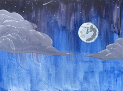 Size: 3677x2707 | Tagged: safe, artist:nikfoth, pony, mare in the moon, moon, night, traditional art, watercolor painting