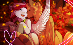 Size: 3300x2041 | Tagged: safe, artist:hakkids2, derpibooru import, oc, oc only, pegasus, pony, eyes closed, female, heart, kiss on the cheek, kissing, male, mare, oc x oc, shipping, stallion, straight, ych result