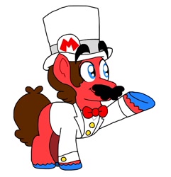 Size: 1030x1067 | Tagged: safe, artist:cailauniverse, earth pony, pony, bowtie, cap, clothes, crossover, hat, mario, mario's hat, marriage, nintendo, ponified, super mario bros., super mario odyssey, wedding