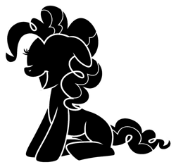 Size: 1094x1037 | Tagged: safe, artist:cheesepuffs, derpibooru import, pinkie pie, earth pony, pony, female, mare, monochrome, simple background, sitting, smiling, solo, transparent background