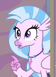 Size: 764x1054 | Tagged: safe, screencap, silverstream, classical hippogriff, hippogriff, student counsel, confused, cropped, female, i have several questions, open mouth, pointing, raised finger, reaction image, solo, speechless, surprised, wide eyes