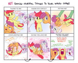 Size: 1600x1300 | Tagged: safe, artist:adequality, artist:jessy, apple bloom, scootaloo, sweetie belle, oc, oc:anon, earth pony, human, pegasus, pony, unicorn, :<, :t, adorabloom, biting, blank flank, blushing, cheering, comic, coward, crying, cute, cutealoo, cutie mark crusaders, dialogue, diasweetes, digital art, doing loving things, eye contact, eyes closed, female, fight, filly, glare, grin, gritted teeth, heart, jealous, looking at each other, looking at you, meme, not doing hurtful things to your waifu, on back, open mouth, petting, pulling, scrunchy face, smiling, tail, tail bite, tail pull, underhoof, waifu chart, wide eyes