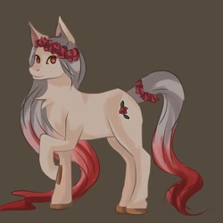 Size: 894x894 | Tagged: safe, artist:mangothepony, derpibooru import, oc, oc only, oc:quaglianera, earth pony, pony, female, gradient mane, gradient tail, lei, mare, red eyes, smiling, solo