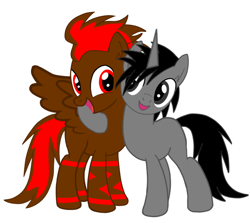 Size: 946x845 | Tagged: safe, artist:ruchiyoto, oc, oc:black cross, oc:tootsie4ever, pegasus, pony, unicorn, base used, shipping