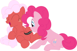 Size: 3578x2387 | Tagged: safe, artist:porygon2z, pinkie pie, oc, oc:strawberry fluffcake, pony, feather, tickling