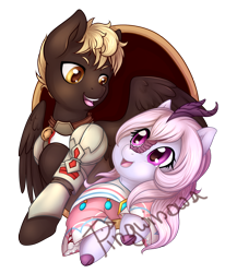 Size: 1030x1247 | Tagged: safe, artist:pingwinowa, derpibooru import, kirin, pegasus, pony, armor, dragalia lost, ponified