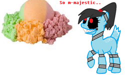 Size: 500x301 | Tagged: safe, derpibooru import, oc, oc only, oc:okami, animatronic, fixedsys, food, ice cream, simple background, solo, white background