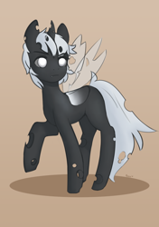 Size: 1748x2480 | Tagged: safe, artist:pezzhippo, derpibooru import, oc, oc only, oc:silver lies, changeling, pony, changeling oc, female, mare, solo, standing, white changeling