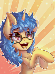 Size: 1200x1600 | Tagged: safe, artist:falafeljake, oc, oc only, oc:eleos, pony, unicorn, chest fluff, female, glasses, mare, rearing, solo