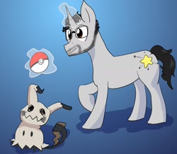 Size: 2048x1774 | Tagged: safe, artist:mitchthemage, oc, oc:critter catcher, pony, unicorn, mimikyu, pokéball, pokémon, shiny pokémon