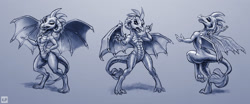 Size: 2400x1000 | Tagged: safe, artist:kp-shadowsquirrel, princess ember, dragon, dragoness, female, gradient background, grayscale, monochrome, solo