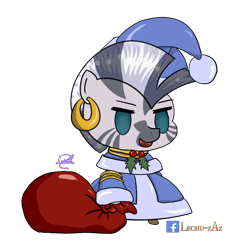 Size: 800x834 | Tagged: safe, artist:lechu-zaz, zecora, pony, zebra, christmas, fate/grand order, hat, holiday, padoru, santa hat, simple background, transparent background