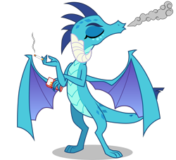 Size: 7700x7000 | Tagged: safe, artist:igokapichka, princess ember, dragon, cigarette, cigarette smoke, dragoness, eyes closed, female, simple background, smoke, smoking, solo, transparent background, vector, wings