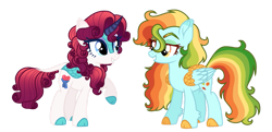 Size: 1287x621 | Tagged: safe, artist:unoriginai, derpibooru import, hybrid, kirin, sounds of silence, kirin pony hybrid, magical lesbian spawn, next generation, offspring, parent:autumn blaze, parent:rainbow dash, parent:rarity, parents:autumndash, parents:autumnity