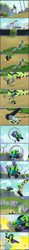 Size: 672x5738 | Tagged: safe, derpibooru import, edited screencap, screencap, gallus, hoops, lightning dust, ocellus, rolling thunder, short fuse, silverstream, smolder, yona, pegasus, pony, the washouts (episode), banner, bleachers, catapult, clothes, comic, crowd, electricity, extreme, fire, flag, flying, performance, sawblade, screencap comic, seesaw, slingshot, spikes, stunt, switch, the washouts, torch, trampoline, uniform, washouts uniform, weights