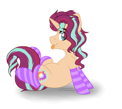 Size: 4584x4091 | Tagged: safe, artist:hellishprogrammer, oc, oc only, oc:dusk fire (ice1517), pony, unicorn, clothes, heart eyes, icey-verse, lip piercing, magical lesbian spawn, male, nose piercing, offspring, parent:starlight glimmer, parent:sunset shimmer, parents:shimmerglimmer, piercing, raised leg, simple background, sitting, socks, solo, stallion, striped socks, tongue out, transparent background, wingding eyes, ych result