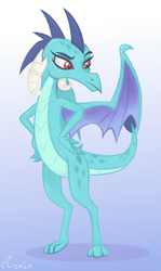 Size: 3600x6024 | Tagged: safe, artist:fladdrarblyg, princess ember, dragon, absurd resolution, dragoness, female, hands on hip, signature, simple background, solo