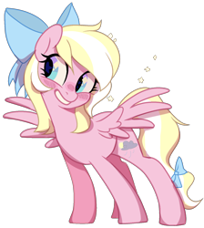 Size: 1420x1584 | Tagged: safe, artist:unichan, derpibooru import, oc, oc only, oc:bay breeze, pegasus, pony, blushing, bow, cute, female, hair bow, happy, mare, simple background, smiling, solo, spread wings, tail bow, transparent background, wings, ych result