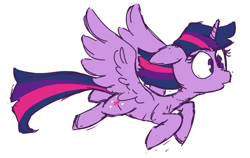 Size: 1008x636 | Tagged: safe, artist:lambyanxious, twilight sparkle, twilight sparkle (alicorn), alicorn, pony, female, floppy ears, flying, mare, simple background, solo, spread wings, white background, wings