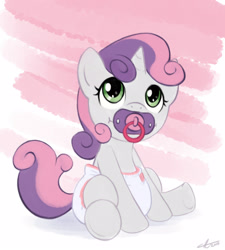 Size: 1438x1600 | Tagged: safe, artist:the-padded-room, sweetie belle, pony, unicorn, baby, baby pony, cute, diaper, diasweetes, female, filly, foal, pacifier, solo, younger