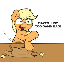 Size: 1000x962 | Tagged: safe, artist:ljdamz1119, edit, applejack, earth pony, pony, applejack's hat, cowboy hat, female, hat, mare, reaction image, solo, vulgar