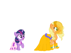 Size: 1024x768 | Tagged: safe, artist:turnaboutart, derpibooru import, applejack, twilight sparkle, twilight sparkle (alicorn), alicorn, earth pony, pony, fanfic:mama applejack, age regression, base used, clothes, dress, female, filly, filly twilight sparkle, flower, mother and child, mother and daughter, parent and child, rose, wedding dress, wedding veil, younger