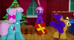 Size: 627x341 | Tagged: safe, artist:alstiff, oc, oc only, dinosaur, earth pony, pony, 3d, christmas, christmas tree, holiday, lego, plushie, present, style emulation, tree