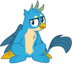 Size: 11320x10175 | Tagged: safe, artist:ejlightning007arts, derpibooru import, gallus, griffon, what lies beneath, absurd resolution, chest fluff, cute, featureless crotch, gallabetes, male, open mouth, paws, simple background, sitting, solo, transparent background, vector