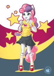 Size: 955x1351 | Tagged: safe, artist:mysticalpha, derpibooru import, sweetie belle, anthro, clothes, female, open mouth, solo