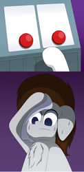 Size: 2500x5132 | Tagged: safe, artist:aarondrawsarts, oc, oc:brain teaser, earth pony, buttons, meme template, sweat