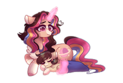 Size: 1280x866 | Tagged: safe, artist:moon-rose-rosie, oc, oc only, oc:melanie, pony, unicorn, colt, female, magic, male, mare, prone, simple background, sleeping, transparent background