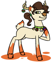 Size: 704x798 | Tagged: safe, artist:dragonflyfire8, artist:ponebox, oc, oc only, deer, deer pony, original species, collaboration, antlers, bauble, jewelry, necklace, raised hoof, reindeer antlers, simple background, smiling, solo, transparent background, unshorn fetlocks