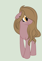 Size: 598x864 | Tagged: safe, artist:emili-adoptions, derpibooru import, oc, oc only, earth pony, pony, female, floppy ears, freckles, green background, hair over one eye, mare, offspring, parent:big macintosh, parent:marble pie, parents:marblemac, simple background, solo