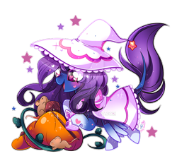 Size: 800x762 | Tagged: safe, artist:ipun, oc, oc only, oc:aurora (zenzii), mouse, pony, chibi, clothes, costume, deviantart watermark, dress, fairy godmother, female, hat, magic wand, mare, nightmare night costume, obtrusive watermark, pumpkin, simple background, solo, transparent background, watermark, witch hat