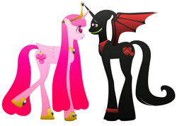Size: 3584x2552 | Tagged: safe, artist:nathaniel hansen, pony, adventure time, business suit, cartoon network, clothes, crown, female, gem, horn, husband and wife, jewelry, love, male, mare, married couple, my little pony, nergal, nergal and princess bubblegum, princess bubblegum, regalia, shipping, stallion, the grim adventures of billy and mandy, wings