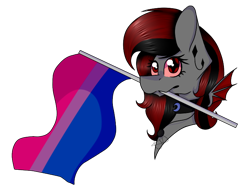 Size: 700x519 | Tagged: safe, artist:chazmazda, oc, alicorn, bat pony, earth pony, pegasus, pony, unicorn, bisexual, bisexual pride flag, bust, commission, flag, portrait, pride, pride flag, solo, your character here