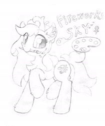 Size: 1764x2101 | Tagged: safe, artist:fireworks sea, derpibooru exclusive, oc, oc:fireworks sky, earth pony, pony, monochrome, solo, traditional art